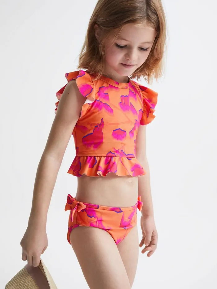 Children Reiss Swimwear Lilly Floral Bikini Set Orange Print
