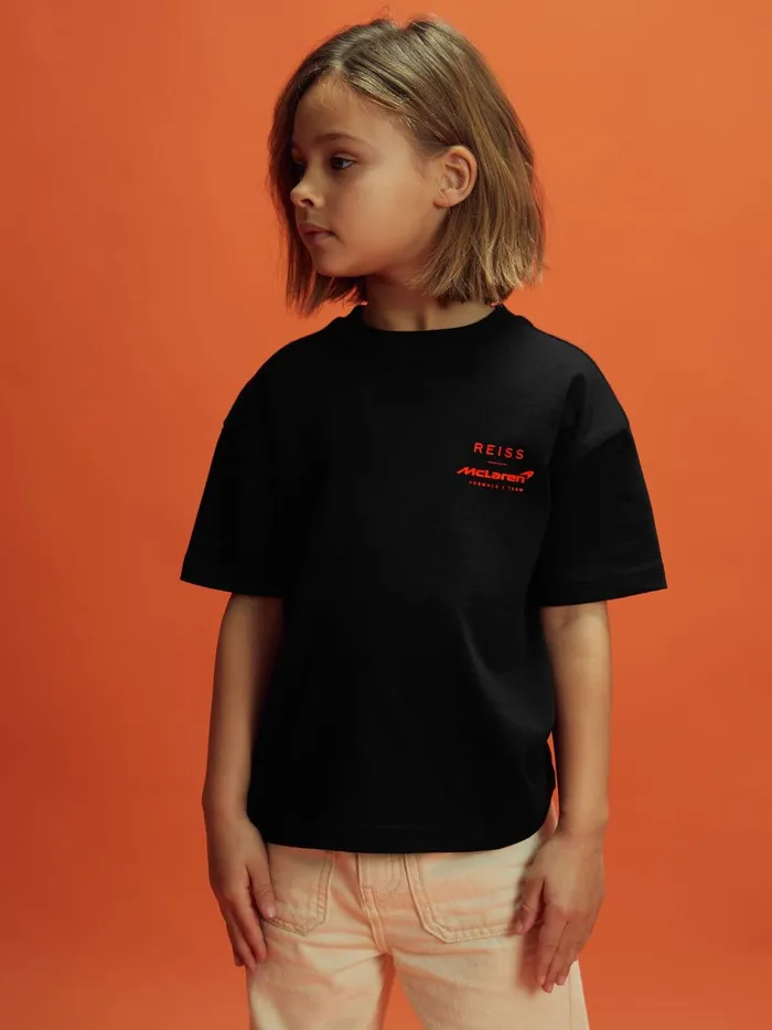 Children Reiss Tops and TShirts F1 Oversized Cotton Crew Neck TShirt Black