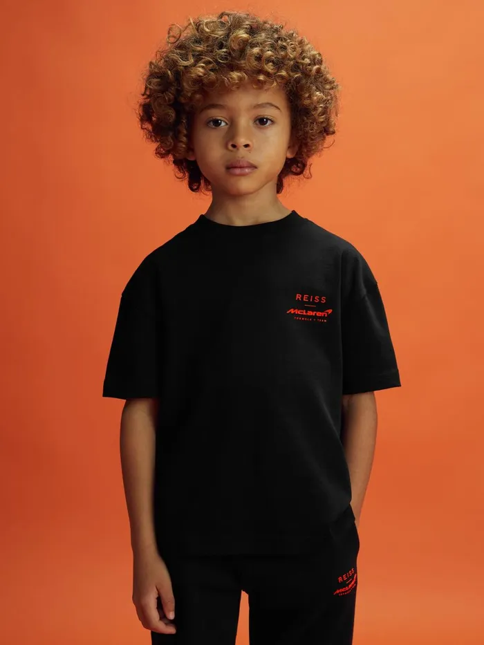 Children Reiss Tops and TShirts F1 Oversized Cotton Crew Neck TShirt Black