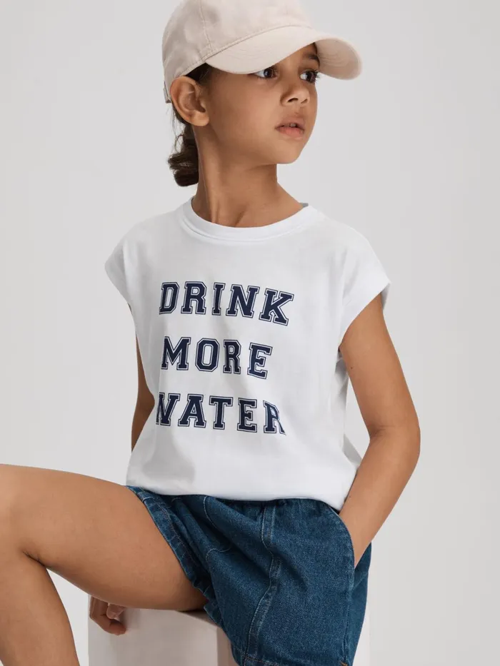 Children Reiss Tops and TShirts Tereza Slogan Crew Neck TShirt Ivory