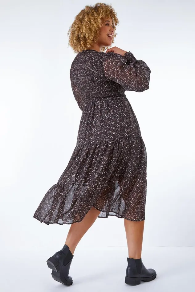 Chocolate Curve Heart Tiered Stretch Midi Dress Women Roman Dresses