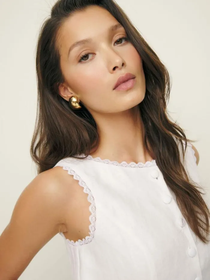 Clothing The Reformation Amela Linen Top White