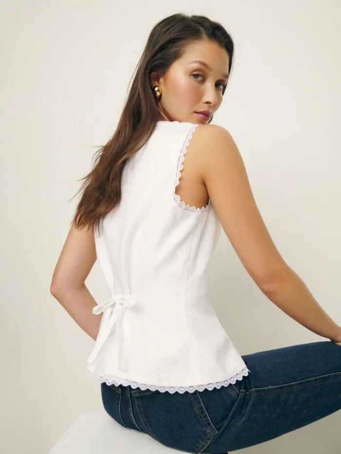 Clothing The Reformation Amela Linen Top White