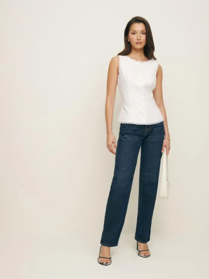 Clothing The Reformation Amela Linen Top White
