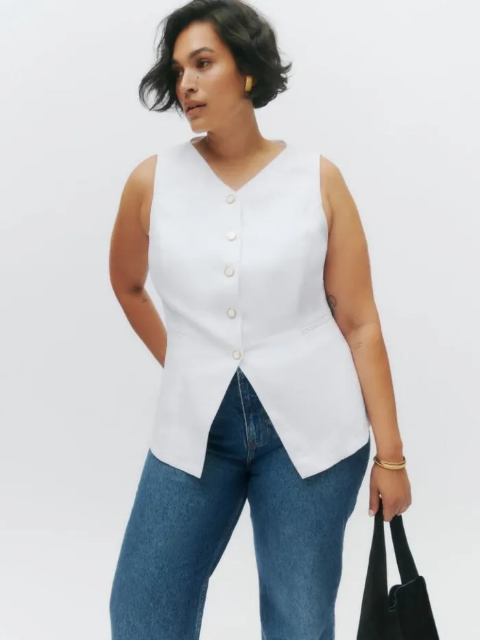 Clothing The Reformation Aspen Linen Top Es White
