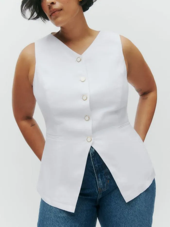 Clothing The Reformation Aspen Linen Top Es White