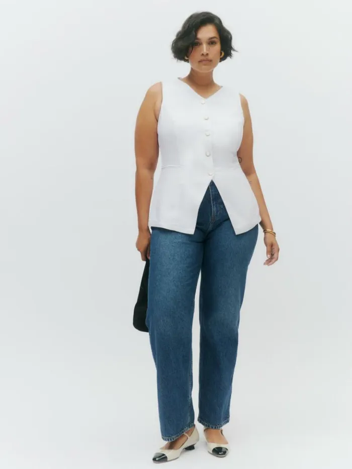 Clothing The Reformation Aspen Linen Top Es White