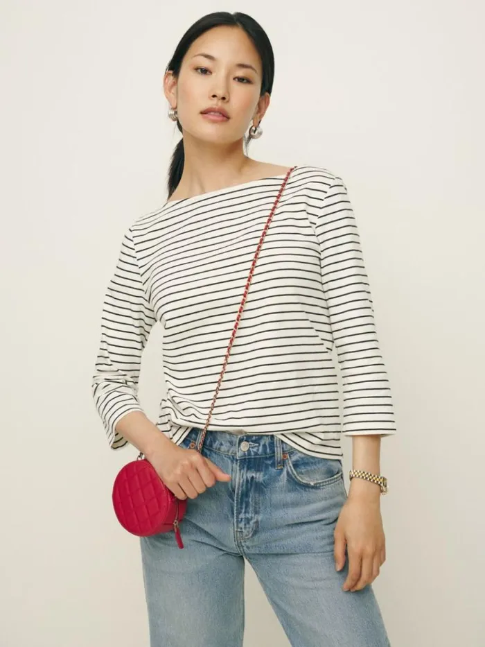 Clothing The Reformation Audrey Slim Tee Black And White