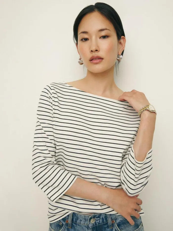 Clothing The Reformation Audrey Slim Tee Black And White