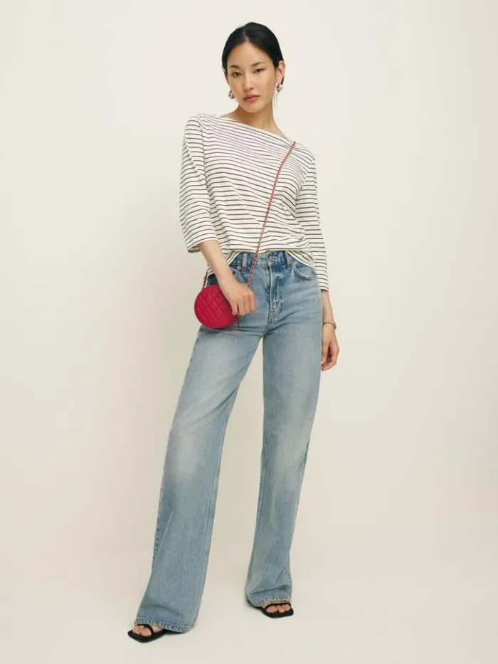 Clothing The Reformation Audrey Slim Tee Black And White