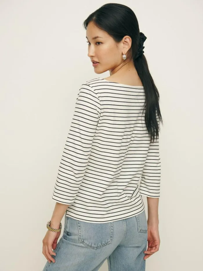 Clothing The Reformation Audrey Slim Tee Black And White