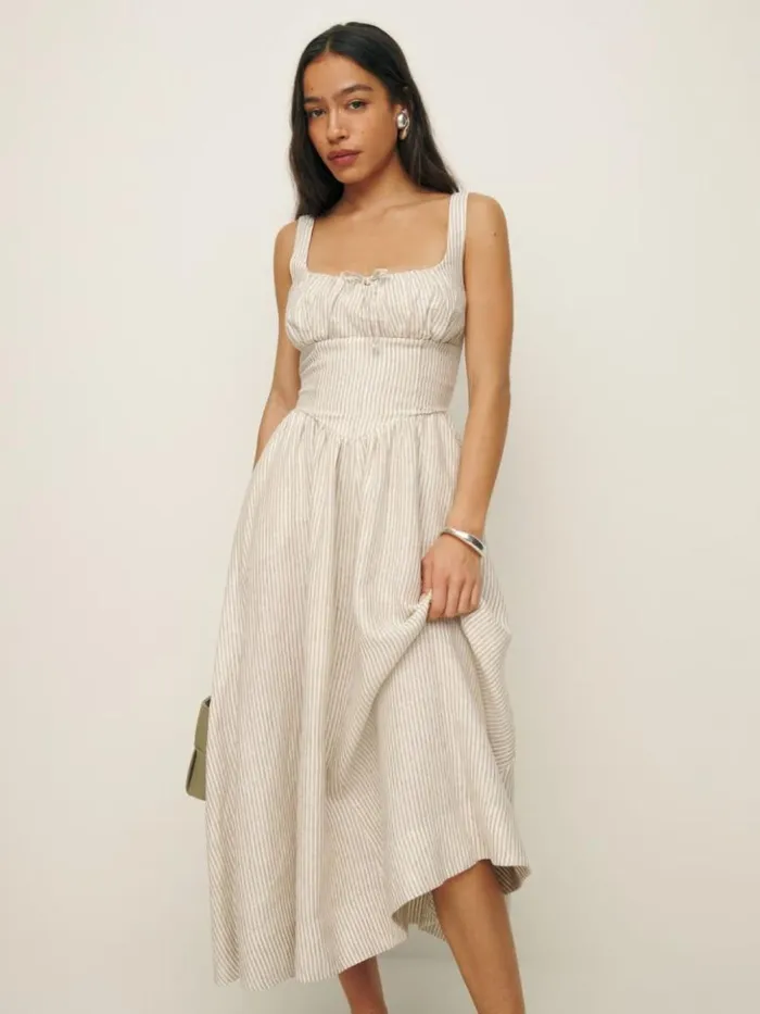 Clothing The Reformation Balia Linen Dress Sandy Stripe