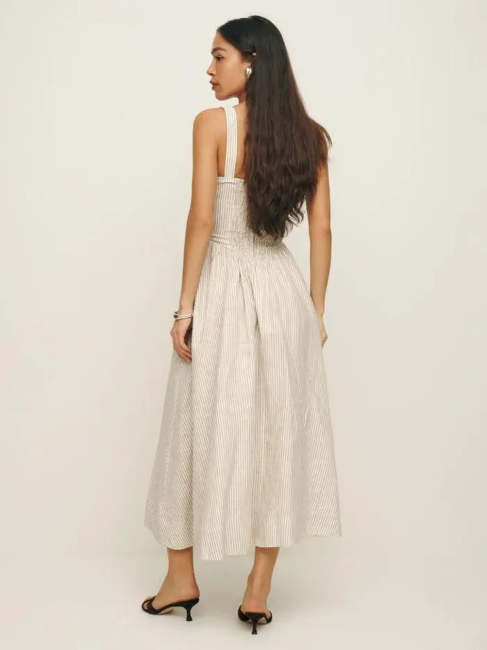 Clothing The Reformation Balia Linen Dress Sandy Stripe