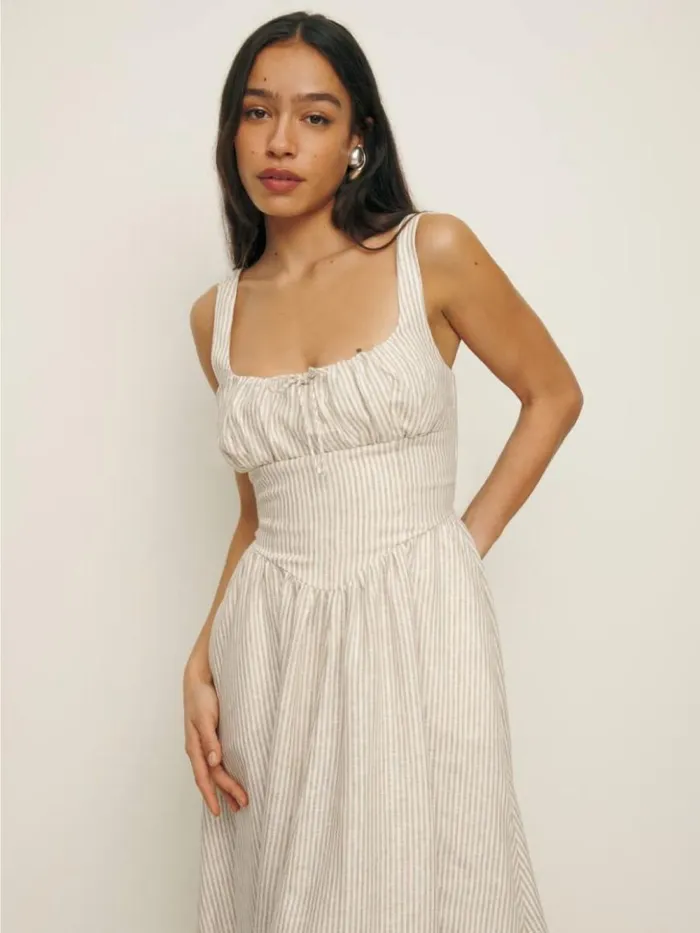 Clothing The Reformation Balia Linen Dress Sandy Stripe