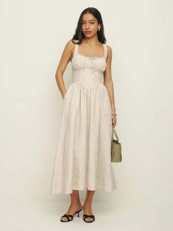 Clothing The Reformation Balia Linen Dress Sandy Stripe