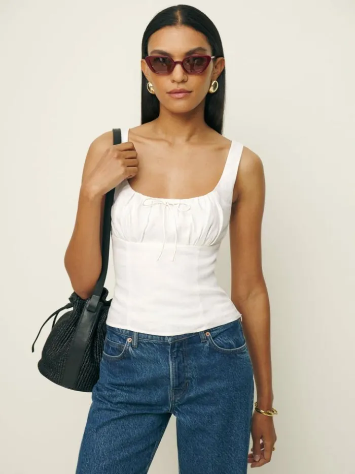 Clothing The Reformation Balia Linen Top White