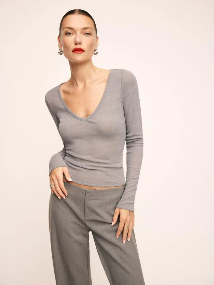 Clothing The Reformation Emery Knit Top Charcoal
