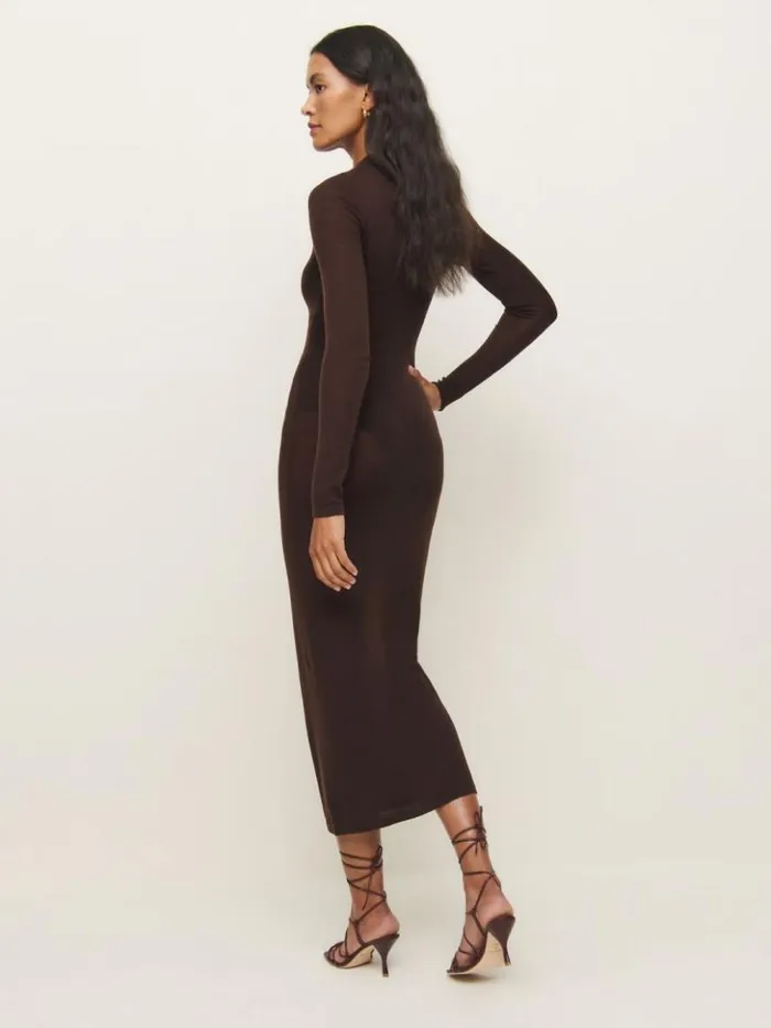 Clothing The Reformation Eva Regenerative Merino Sheer Sweater Dress Mole
