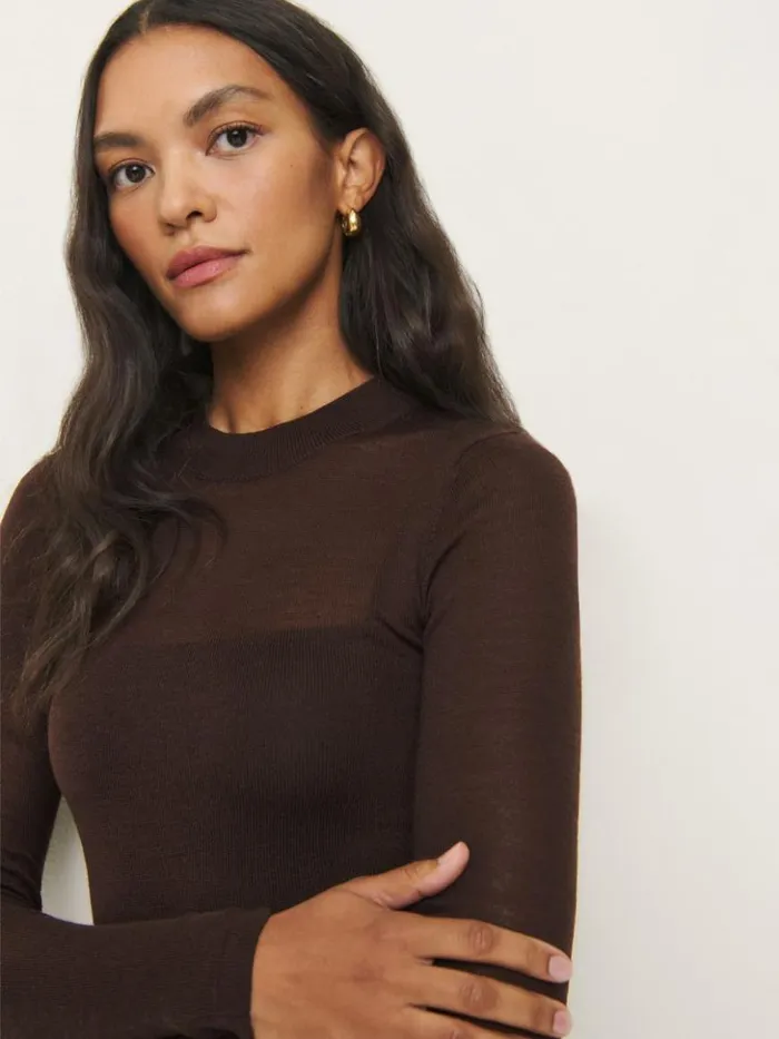 Clothing The Reformation Eva Regenerative Merino Sheer Sweater Dress Mole