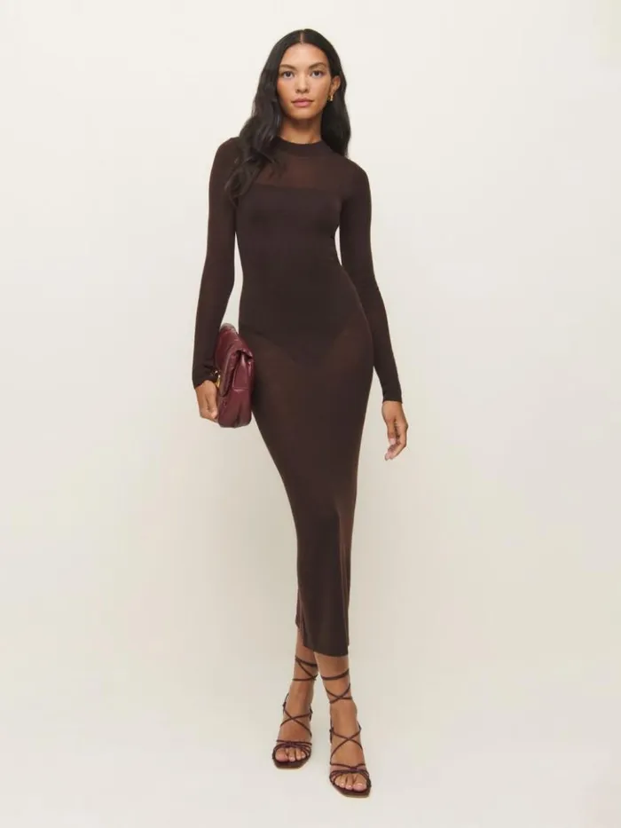 Clothing The Reformation Eva Regenerative Merino Sheer Sweater Dress Mole