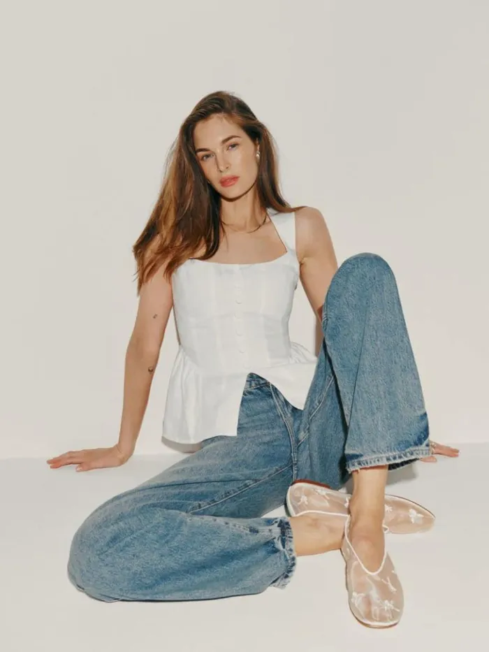 Clothing The Reformation Evie Linen Top White