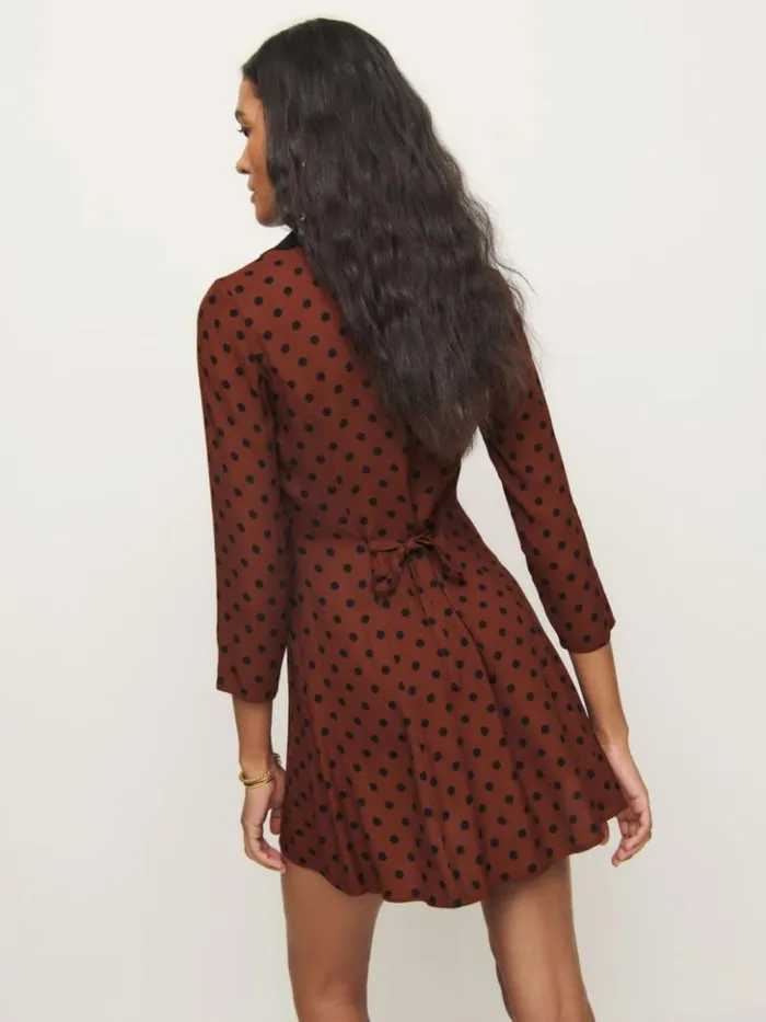 Clothing The Reformation Galene Dress Fig Jam Dot