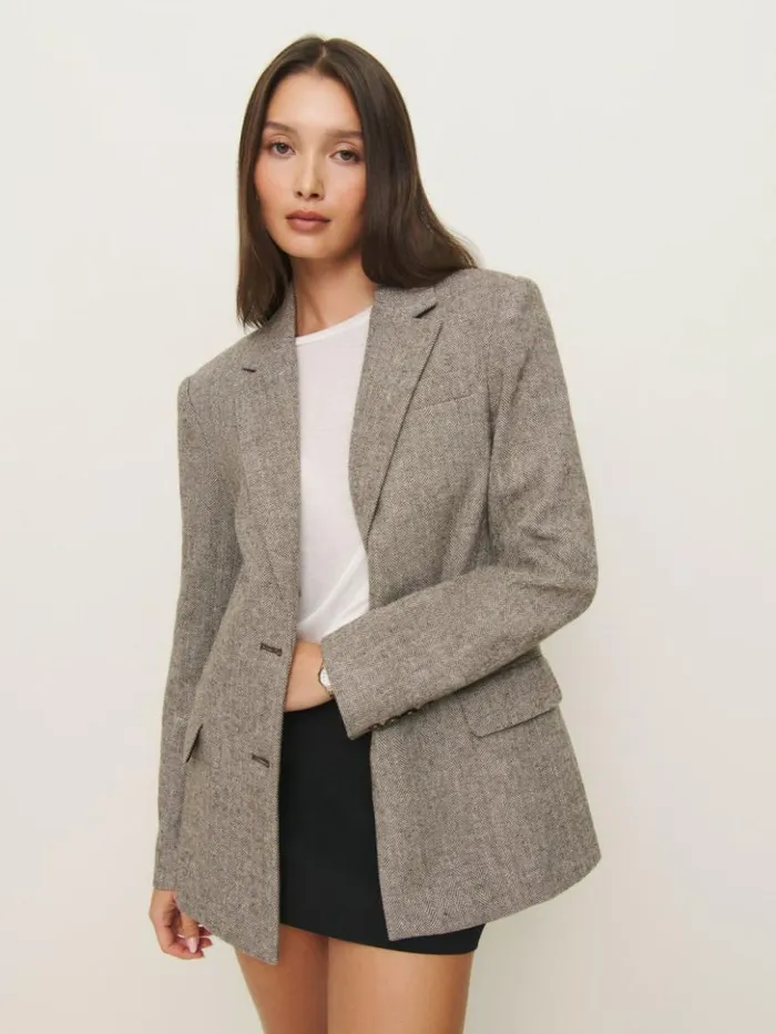 Clothing The Reformation James Relaxed Blazer Brown Herringbone