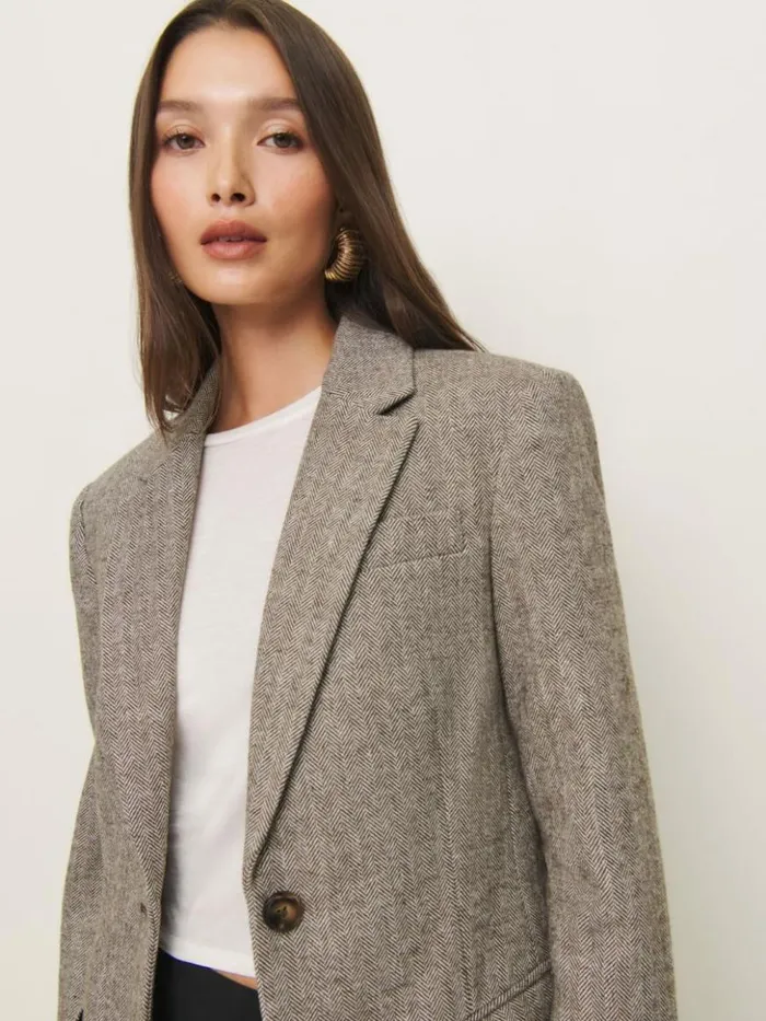 Clothing The Reformation James Relaxed Blazer Brown Herringbone