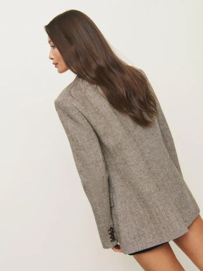Clothing The Reformation James Relaxed Blazer Brown Herringbone