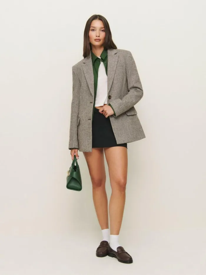 Clothing The Reformation James Relaxed Blazer Brown Herringbone