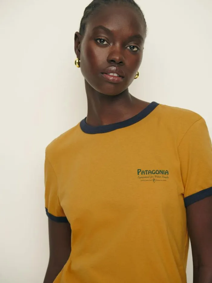 Clothing The Reformation Patagonia W039s Water People Organic Ringer Tee Water People Gator Pufferfish Gold