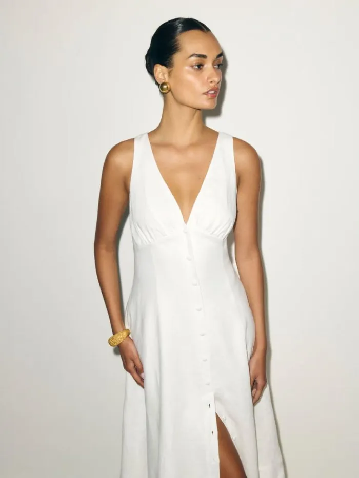 Clothing The Reformation Petites Sebastien Linen Dress White