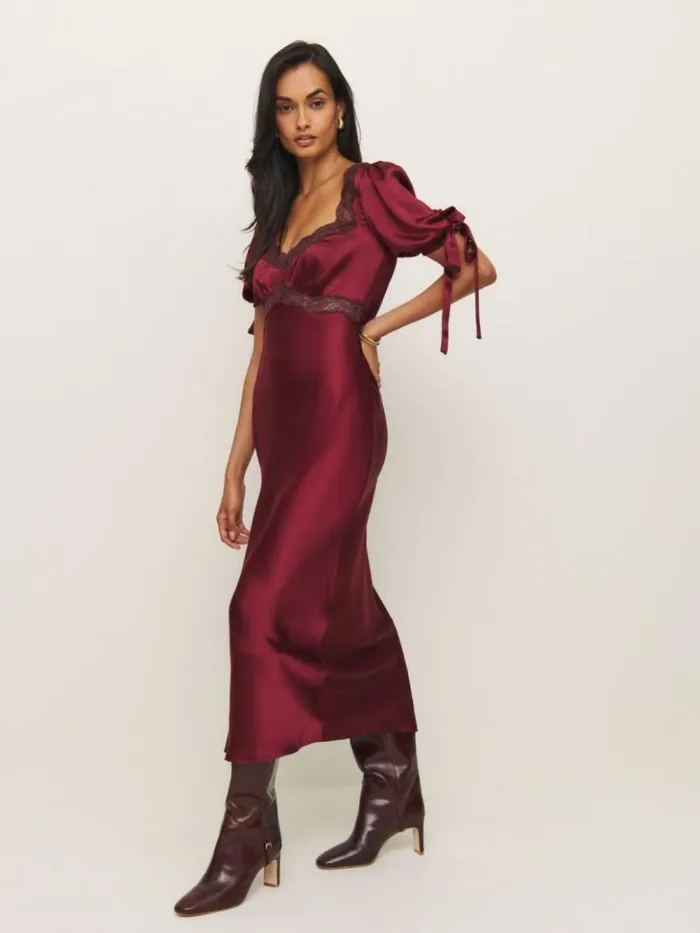 Clothing The Reformation Petites Stella Silk Dress Crimson Clover