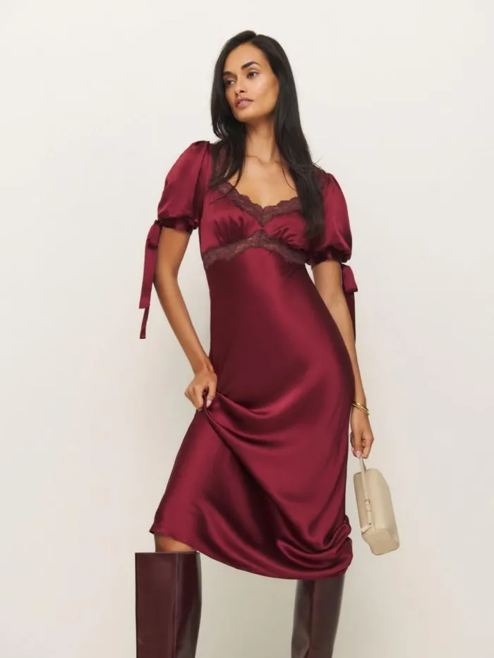 Clothing The Reformation Petites Stella Silk Dress Crimson Clover