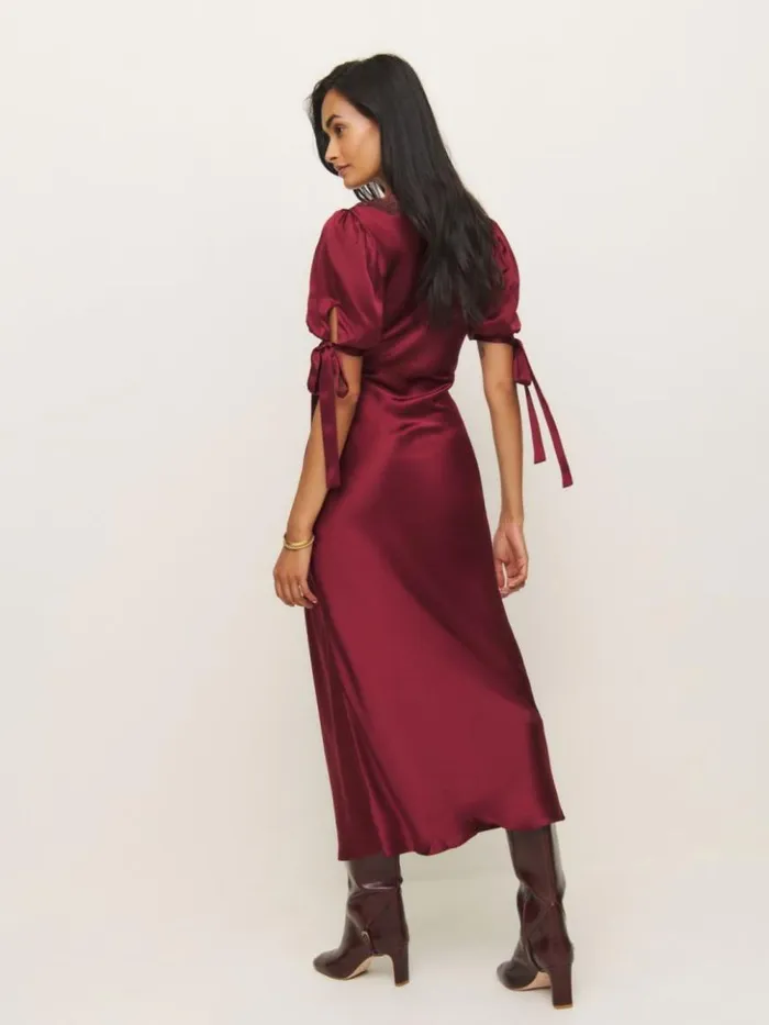 Clothing The Reformation Petites Stella Silk Dress Crimson Clover
