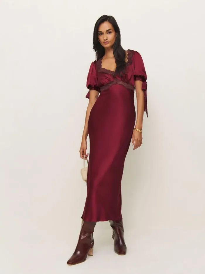 Clothing The Reformation Petites Stella Silk Dress Crimson Clover
