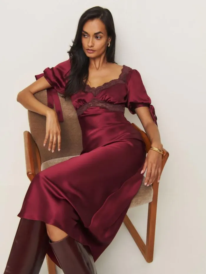 Clothing The Reformation Petites Stella Silk Dress Crimson Clover