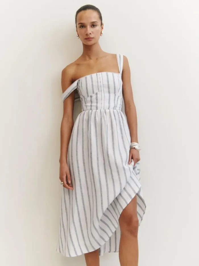 Clothing The Reformation Petites Tagliatelle Linen Dress Harbor Stripe