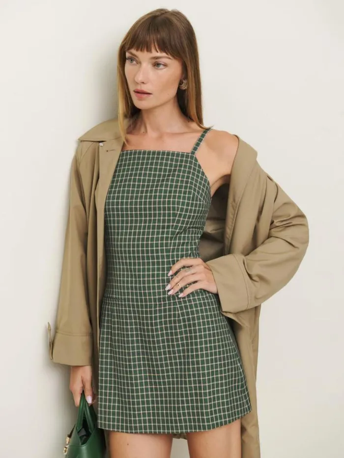 Clothing The Reformation Phillipa Dress Green Check