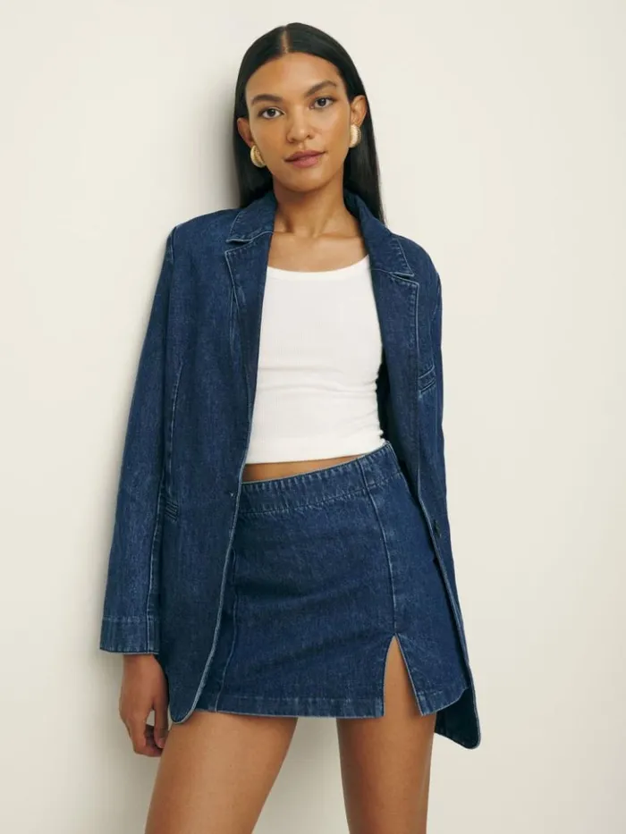 Clothing The Reformation Siobhan Denim Mini Skirt Owens