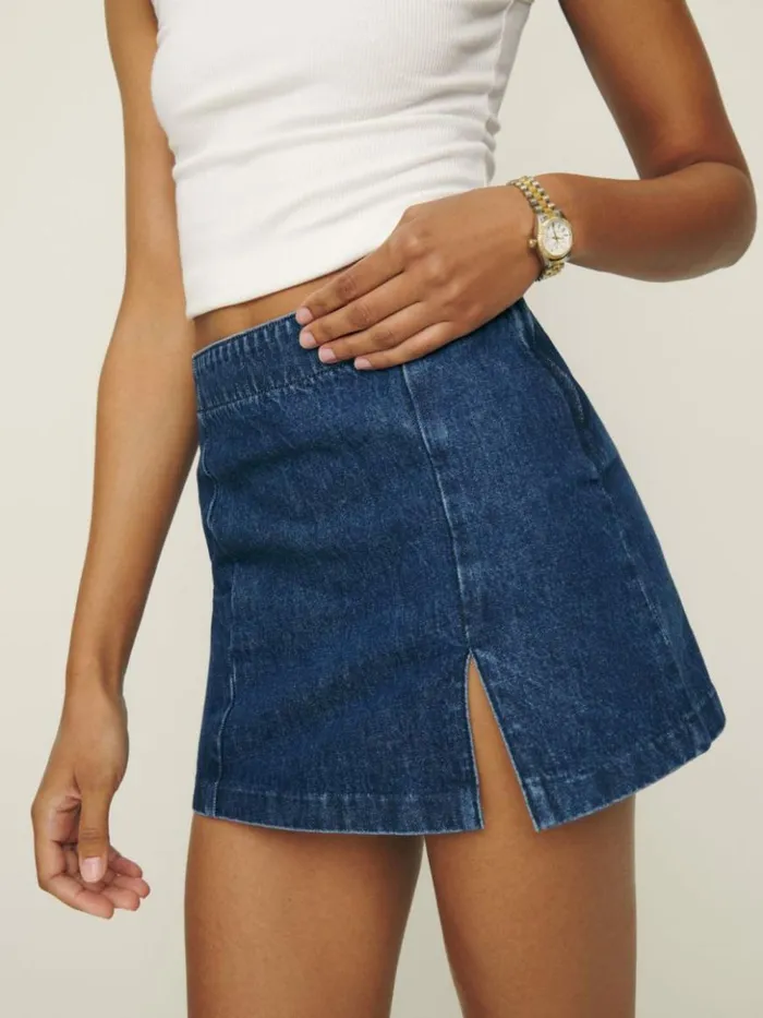 Clothing The Reformation Siobhan Denim Mini Skirt Owens