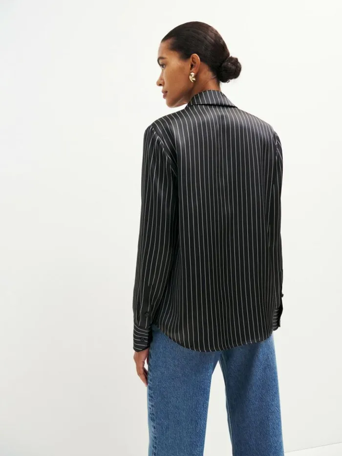 Clothing The Reformation Sky Relaxed Silk Top Broadway Stripe