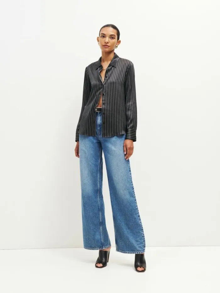 Clothing The Reformation Sky Relaxed Silk Top Broadway Stripe