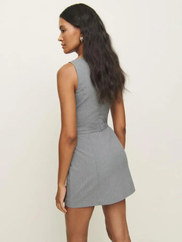 Clothing The Reformation Taya Dress Grey Pinstripe