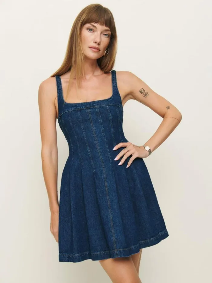 Clothing The Reformation Violet Denim Mini Dress Salinas