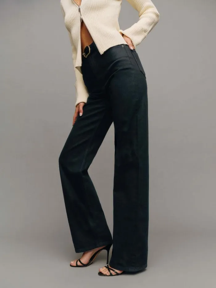 Clothing The Reformation Wilder Stretch High Rise Wide Leg Jeans Black