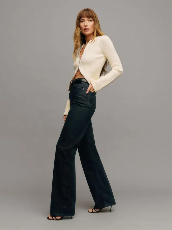 Clothing The Reformation Wilder Stretch High Rise Wide Leg Jeans Black