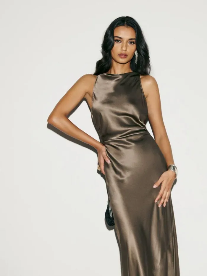 ClothingWeddings The Reformation Anaiis Silk Dress Morel