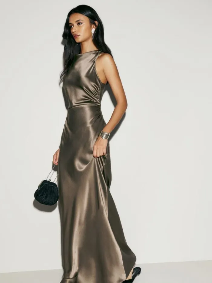 ClothingWeddings The Reformation Anaiis Silk Dress Morel