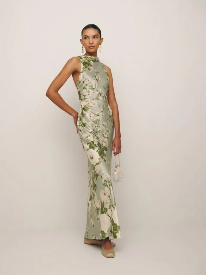 ClothingWeddings The Reformation Anaiis Silk Dress Tarragon